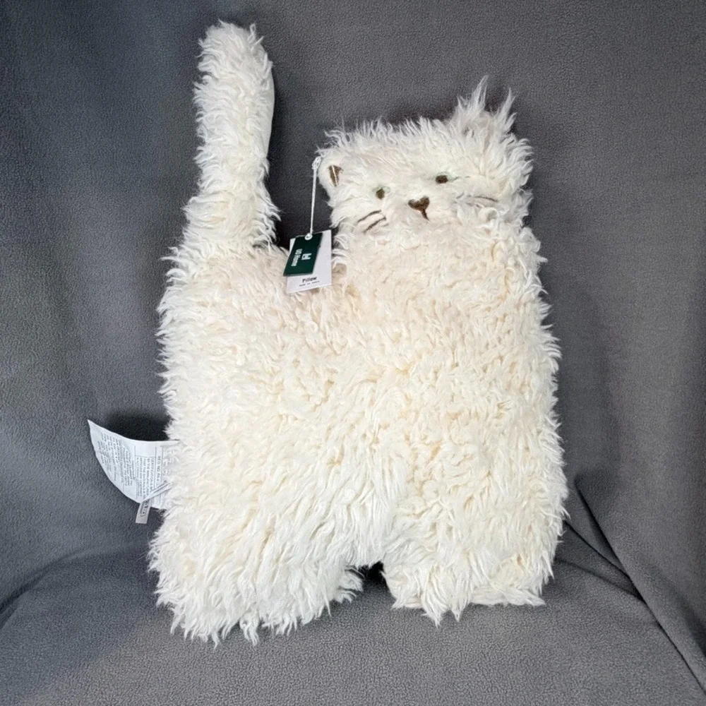 Urban Outfitters UO Home Furry Cat Pillow White Shag Plush Throw NWT
